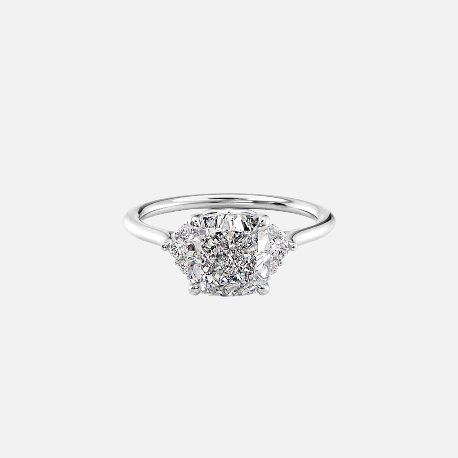 The Violet Cushion Side Stone Moissanite Ring - KNT - Engagement Rings, Wedding Bands & Fine Jewelry
