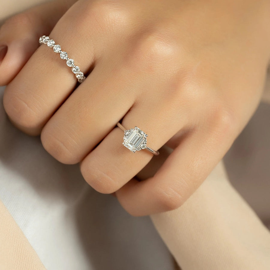 The Violet Emerald Side Stone Moissanite Ring - KNT - Engagement Rings, Wedding Bands & Fine Jewelry