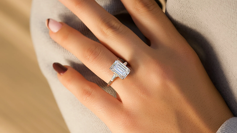 moissanite emerald cut engagement rings