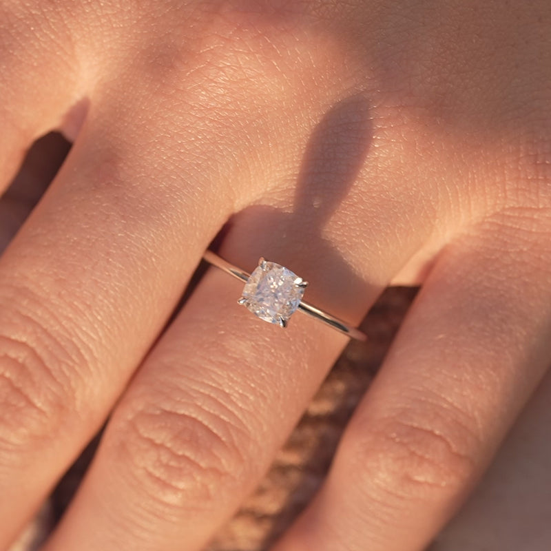 The Solitaire Harmony Cushion Moissanite Ring_14k White Gold